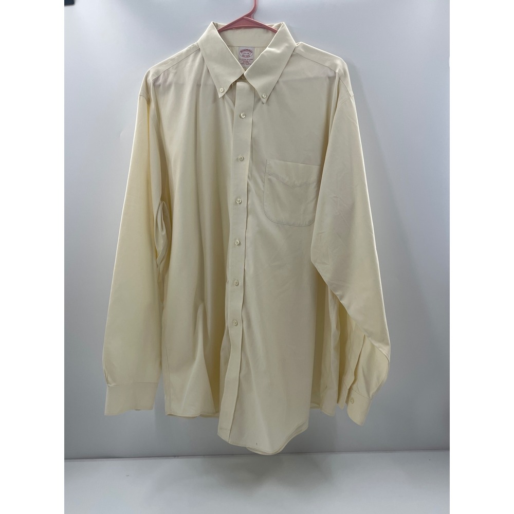 Brooks Brothers Mens 17.5 36 Traditional Fit Non-Iron Dress Shirt Cream Yellow